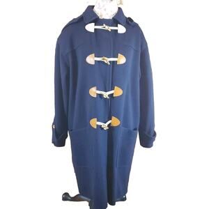 Ashley Scott Petite 100% Pure Wool Blue Detachable Hood Oversized Pockets Coat